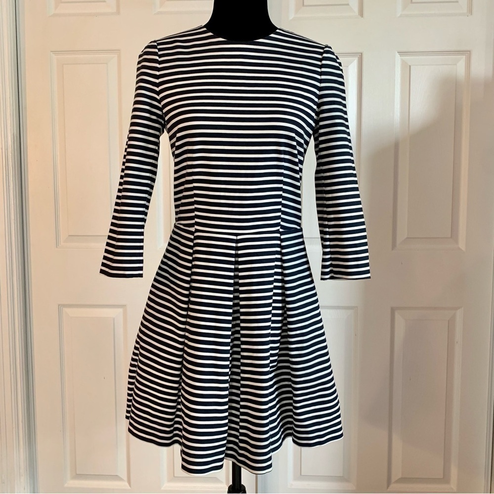 Gap Navy and White Striped A-line Cropped Sleeve Dress